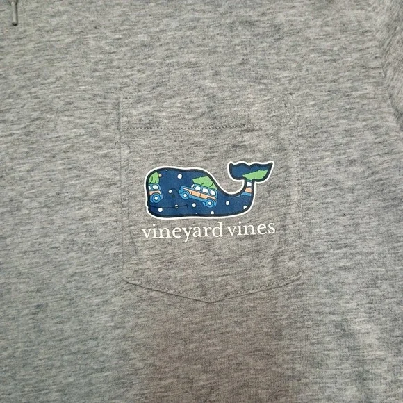 Vineyard Vines Grey Hooded Tshirt Long Sleeve Car Tree Camping Outdoor XS - Picture 3 of 8